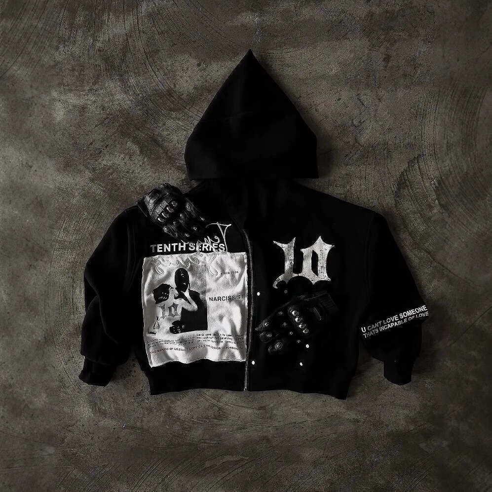 2025 New Trendy Brand Casual 103D Digital Print Five-Pointed Star Zipper Cardigan Short Hooded Sweatshirt Loose Jacket