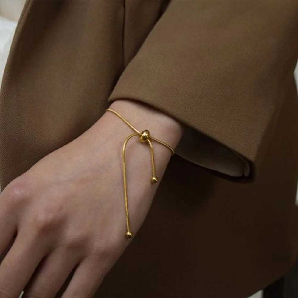 Korean Adjustable Stainless Steel Bracelet for Women Girls Men High Quality Design Gold Color Snake Chain Jewelry Wholesale W250728