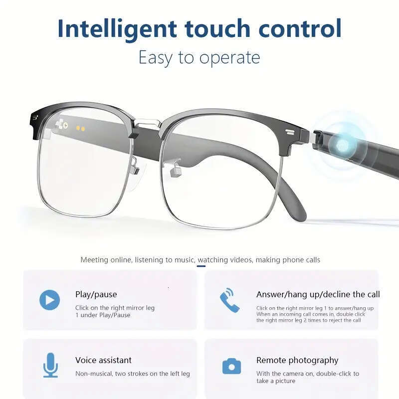 Designer Sunglasses Intelligent Touch AI Bluetooth Glasses Metal Frame Blue Light Lens Listening Wireless Smart Glasses