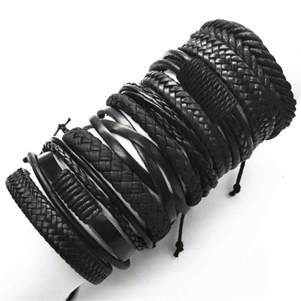 10 Pcs/set Black Wrap Woven New Fashion Handmade Men Bracelets Male Women Leather Bracelets Men Bangle Wholesale Jewelry Gift W250728
