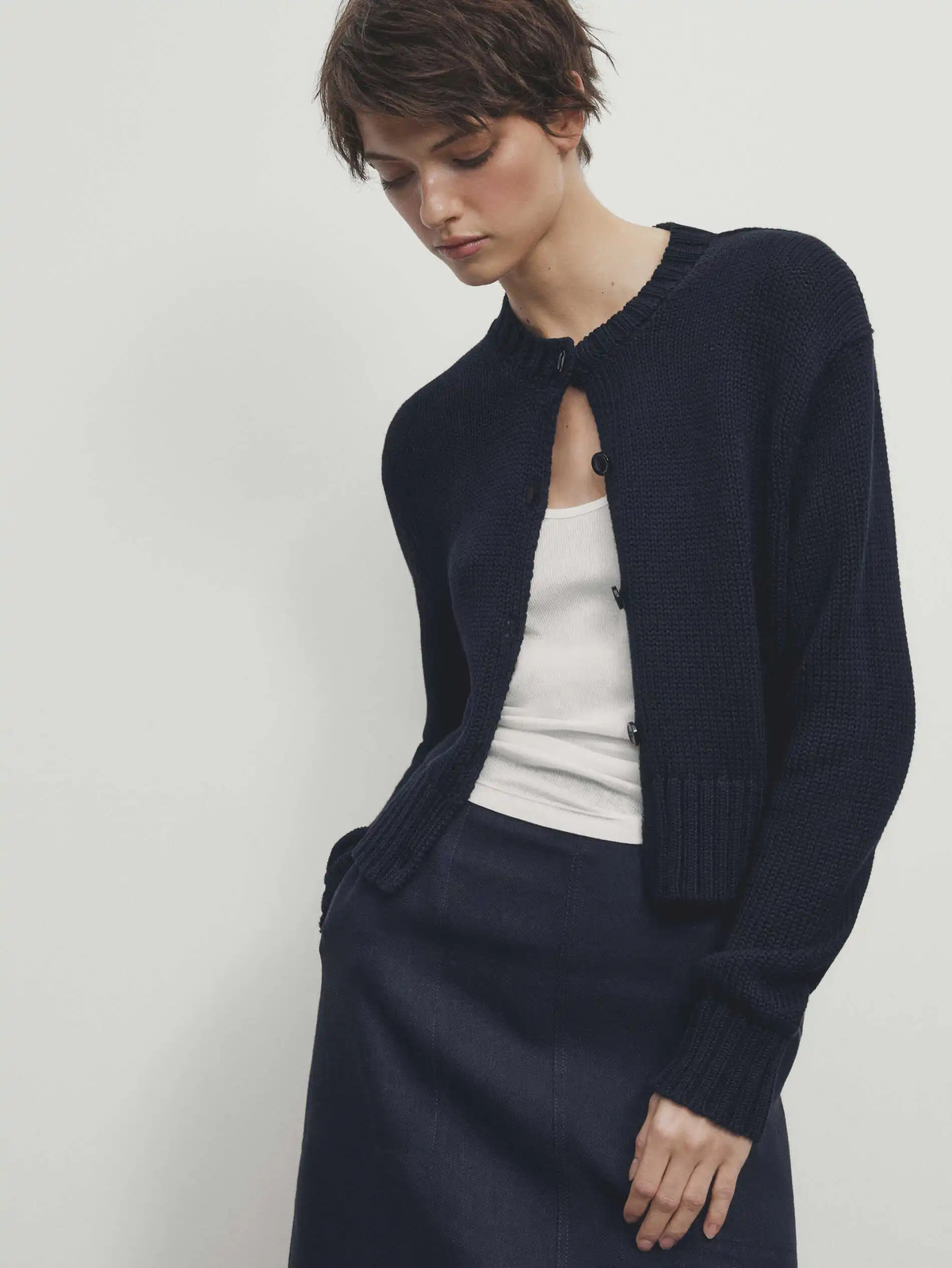 Ethereal MD massidutti spring style of Womens casual simple slim cotton short crewneck sweater knitted cardigan 250728