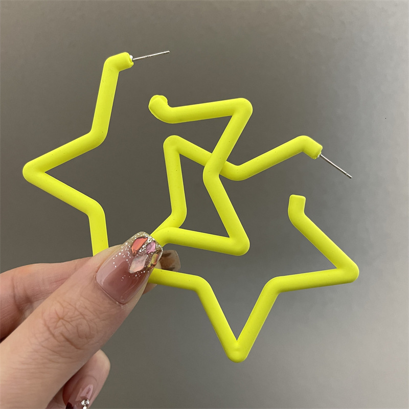 2025 New Super Large Five-Pointed for Women S Sier Needle Dopamine Candy Colorful Star Hoop Earrings
