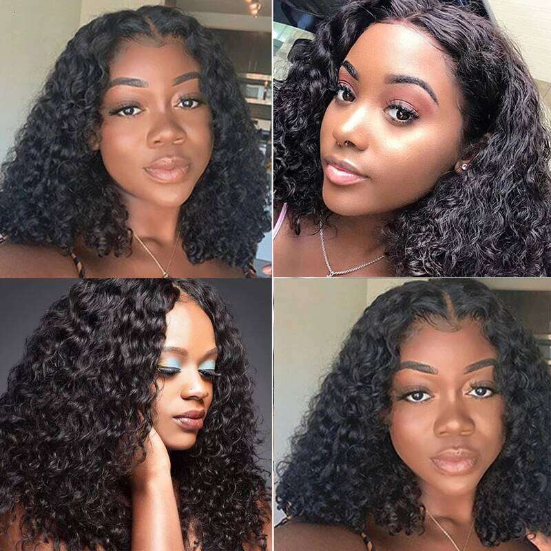 Kinky Curly Bob Front Wigs For Women HD Transparent Full Lace Frontal Glueless Wig Cheap Remy Human Hair