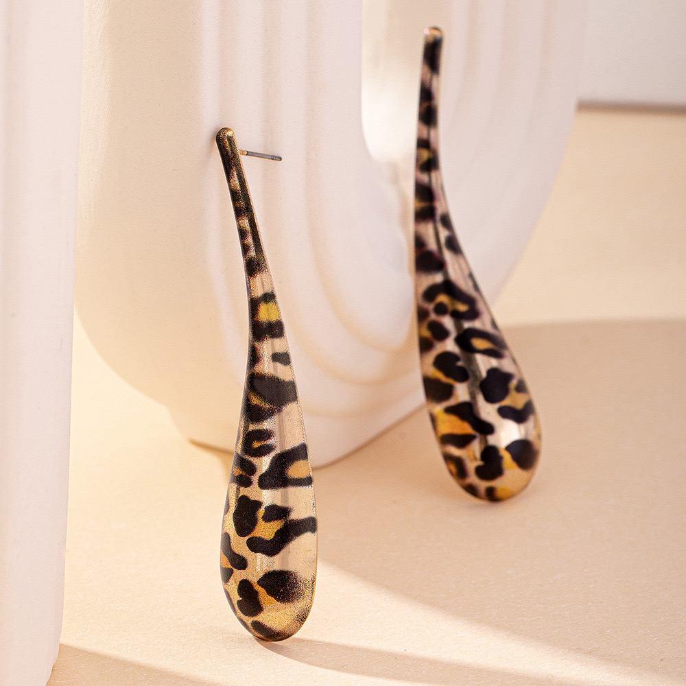 Trendy Leopard Print Teardrop-Shaped Long Stud Earrings Women's Earrings Holiday Party Gift Fashion Accessories