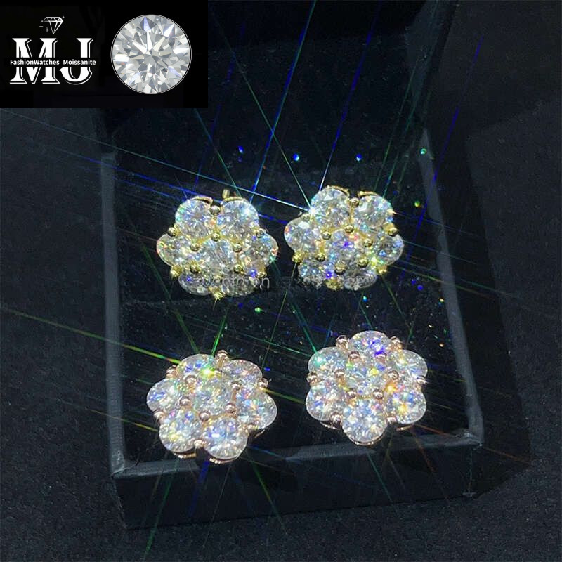 Hot Sale Dropshipping Fashion Jewelry Earrings Gold Plated Sier Vvs-Fl GRA Iced Out Screw Back Moissanite Stud Earring