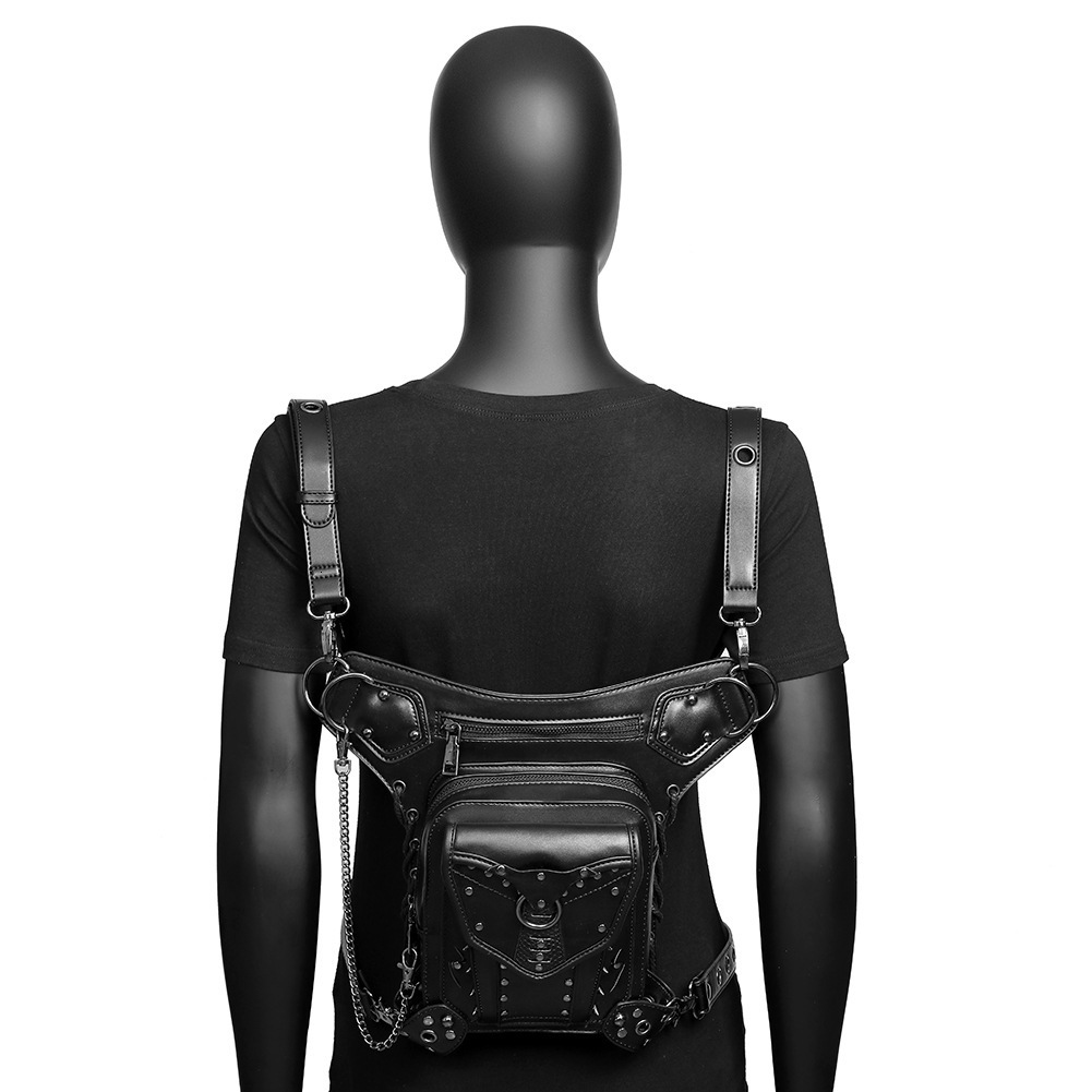 New Steampunk Texture Chain Motorcycle Women's Single Shoulder Crossbody Multi-Way Waist Bag ddmymoon