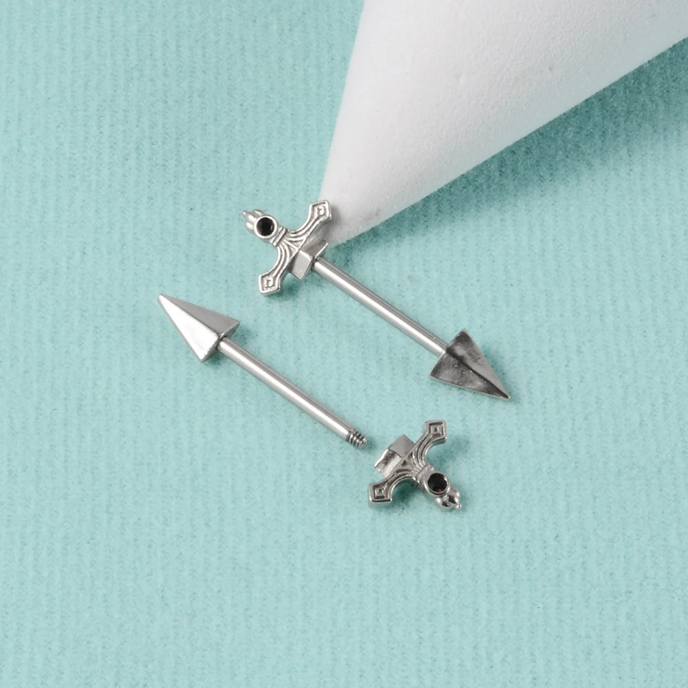 Pair Sword Cross Nipple Piercings Barbell Steel Crystal Nipple Shield Cover Heart Flower Nipple Rings Jewelry Body 14G 250722