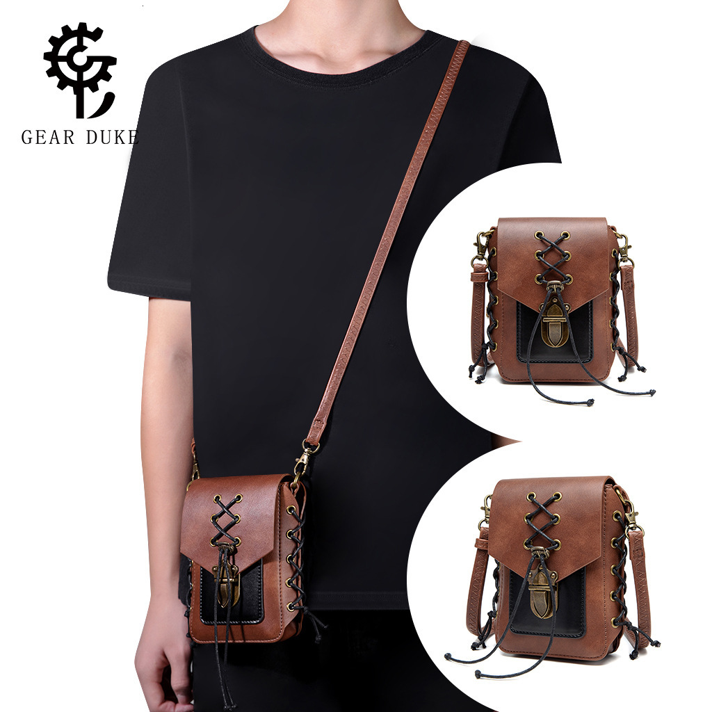 Medieval Color-Block PU Leather Women's Shoulder Industrial Style Small Square Steampunk MINI Crossbody Bag ddmymoon