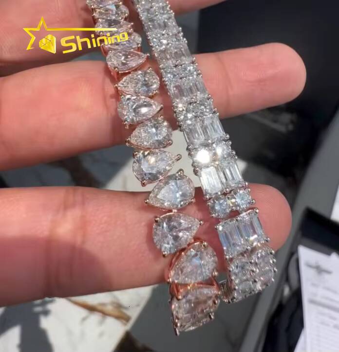 Fashion Jewelry Pear Shape High Quality D Color VVS Diamond Hip Hop 925 Silver Moissanite Bracelet
