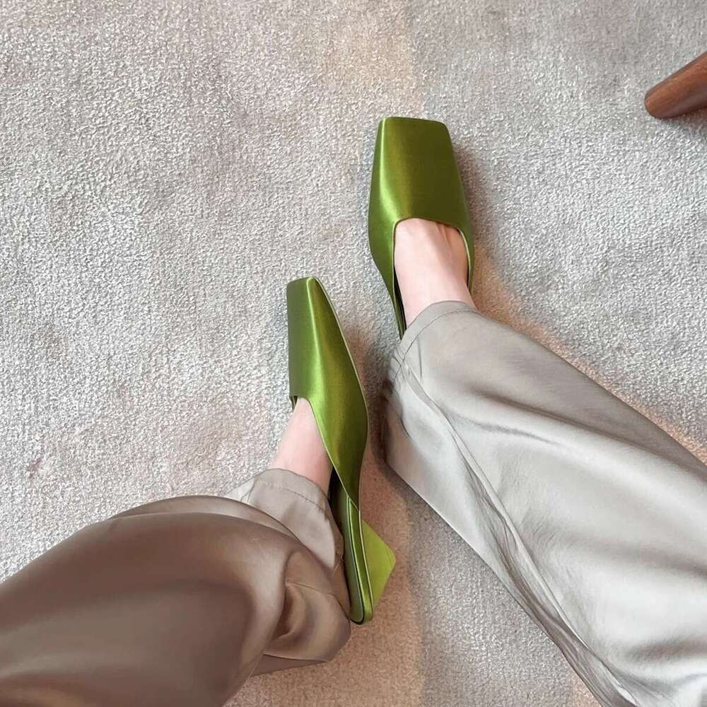 Huizhou Women's Shoes Designer French Style Shallow Mouth Sandals Summer Triangle Heel High-end Square Toe Mules Slippers Women