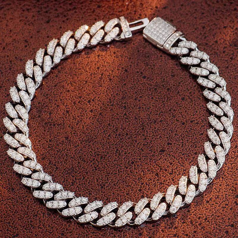 Hip-hop 18k Gold 6mm 8mm Thick 8-26 Inches Cuban Link Set with Morganite 925 Silver Mens Stone Cuban Chain Bracelet GRA