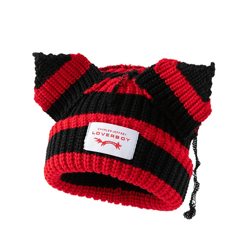 Autumn Winter Cute Ear Beanies Skullies Cap Fashion Women Men Warm Outdoor Unisex Knitted Hat Loverboy Y2K Personality Cold Hats 250724