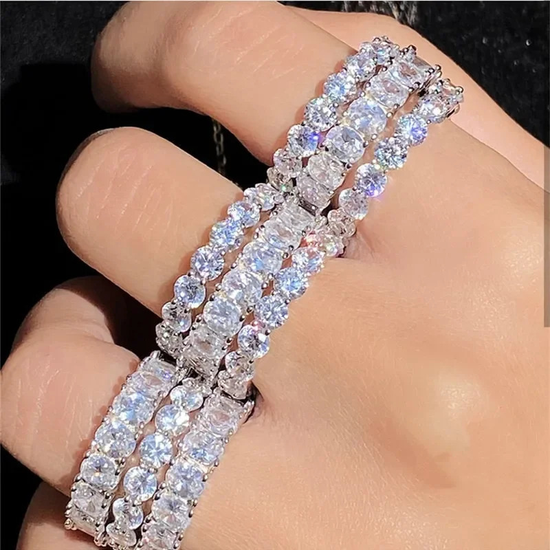Original Band Rings Sets for Women Men 925 Silver Pave Setting Full Simulated Diamond Engagement Wedding Stone Ring 250728