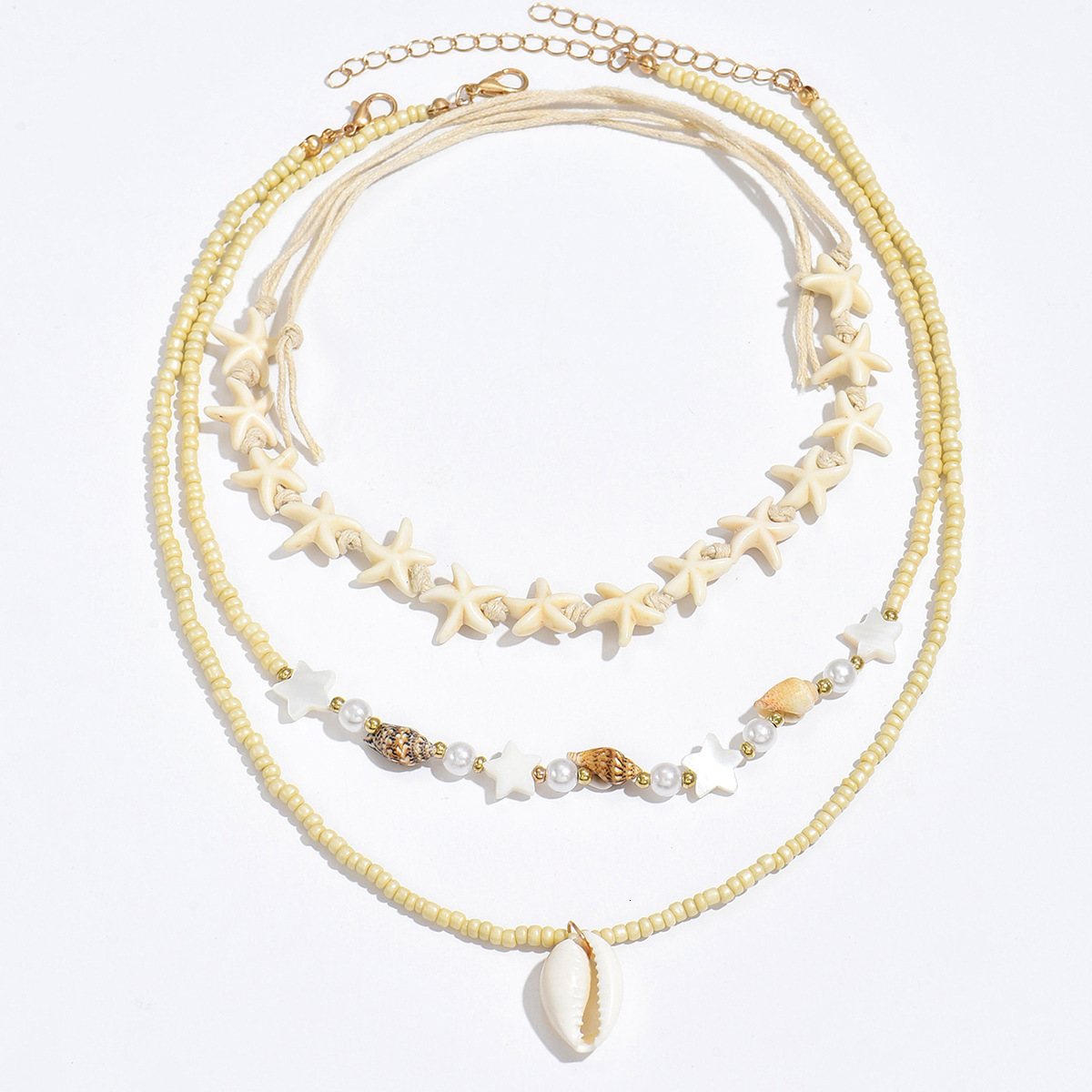 Ocean Vacation Style Starfish Conch Shell Light Niche Rice Pearl Necklace Set Jewelry for Women