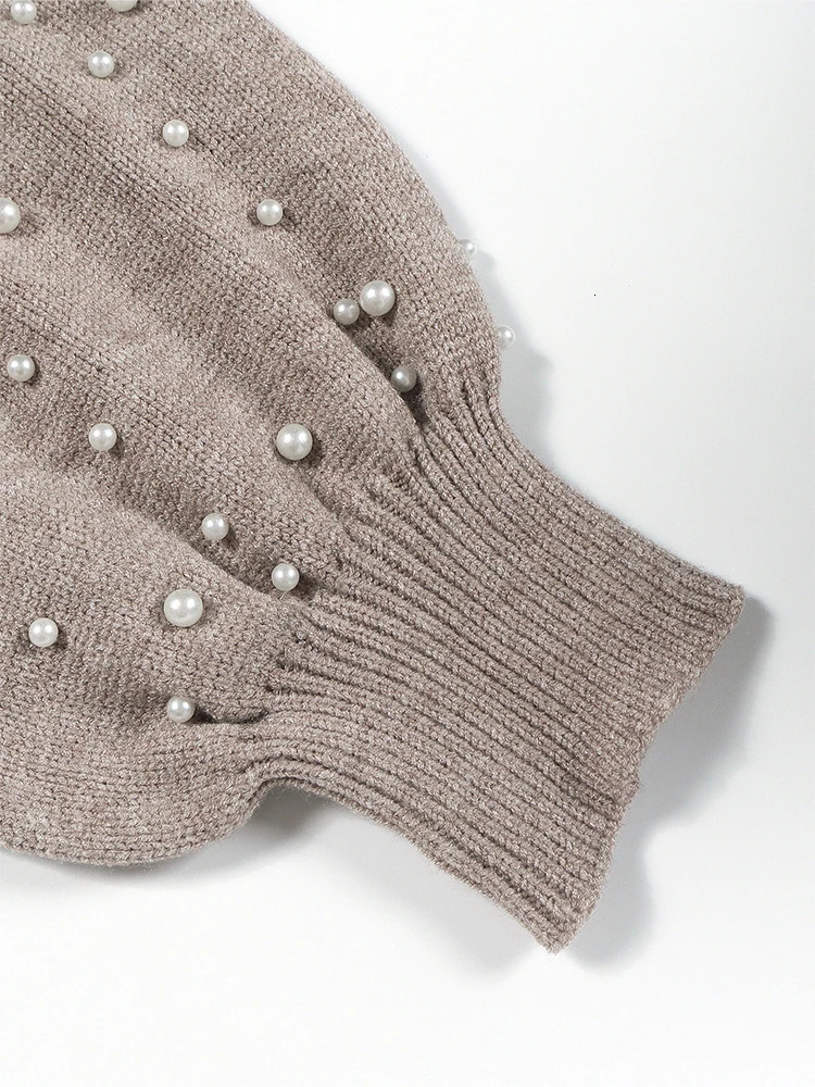 Plus Size Smokey Gray Womens Pearl Dropped Shoulder Crew Neck Sweater Choice for Autumn and Winter 250728