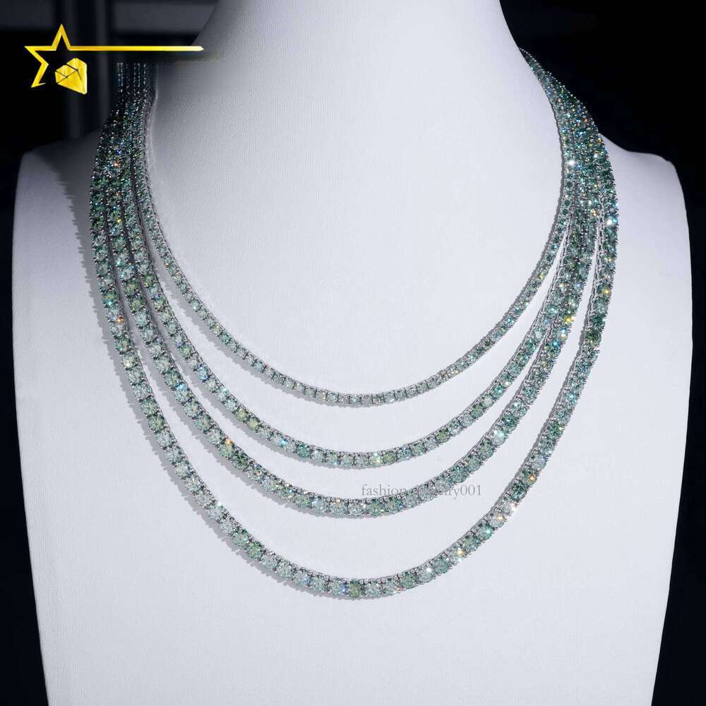 Pass Tester Hip-Hop 4mm Blue Green Pink Gold Sier Chalcedony Tennis Chain