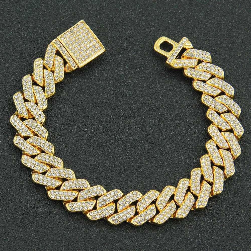 14MM 2 Row Rhinestone Paved Miami Rhombus Cuban Chain Hip Hop Men Women Prong Cuban Link Chain Bracelet Iced Out Men Jewelry W250728