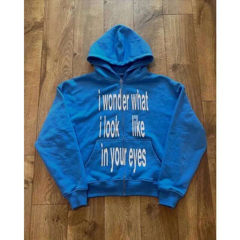 Designer Leisure High Quality American Y2k Haruku Blue Oversized Hoodie Letter Printing Zipper Sweatshirts Women Fashion Personality Hip-hop Couple Ho