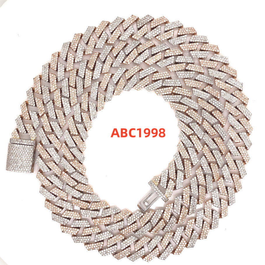 10MM Two Tone Rose and White Moissanite Diamond Cuban Chain Necklace for Luxury Fashion Collections