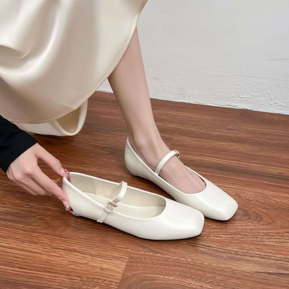 Mary Jane Comfortable Soft Sole Designer Spring New Flat Single Women's Smooth Strap Square Toe Work Shoes