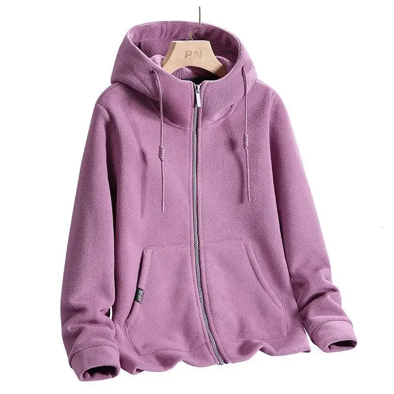 Solid Cashmere Fleece Hoodies Women Sweatshirt Autumn Winter Jacket Breathable Leisure Walk Warm Hooded Zipper Coat 250728