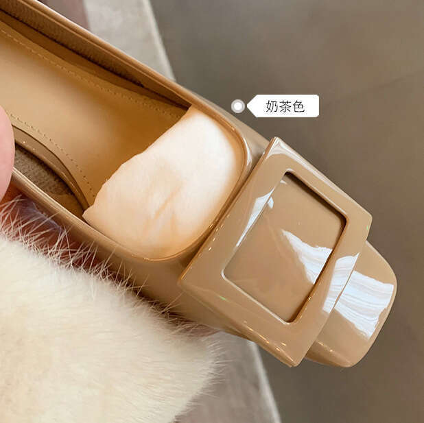 Designer Same Classic Buckle Commuter Chunky Gentle Style Square Toe Elegant Temperament High Heel Single Shoes Spring