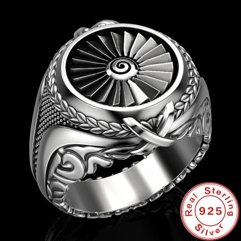 925 Sterling Silver Ring Punk Gear Mens 18K Gold Ring Party Wedding Glamour Jewelry Gift 250723