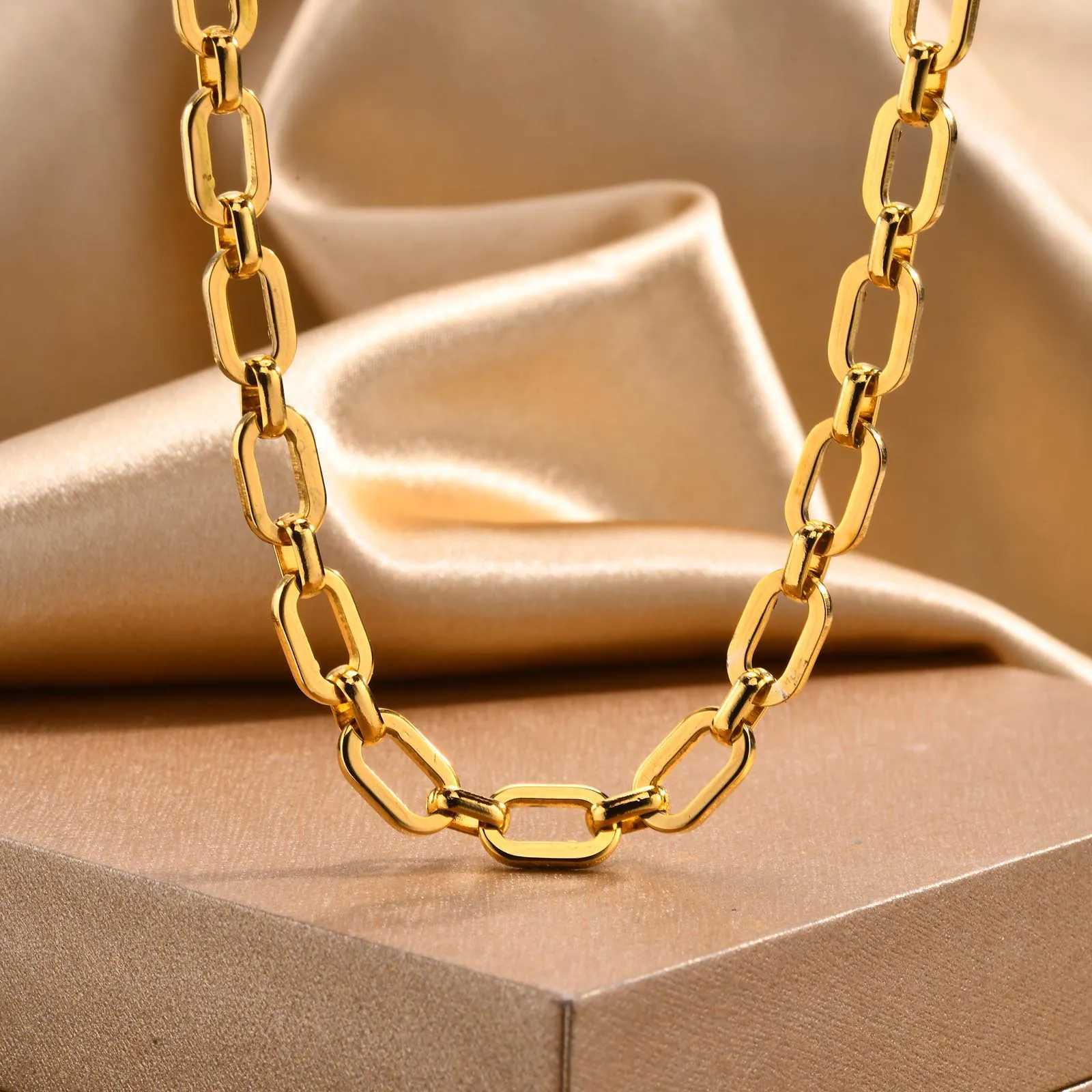 Chunky Gold Plated Link Necklace For Women Stainless Steel Oval Thick Chain Choker Minimalist Jewelry XJ250708