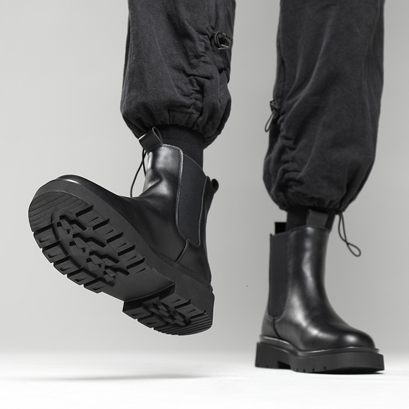 Large Size Autumn Winter Men's British Style Short Tube Fleece Lined Warm Thick Sole Trendy Martin Boots 6032-H