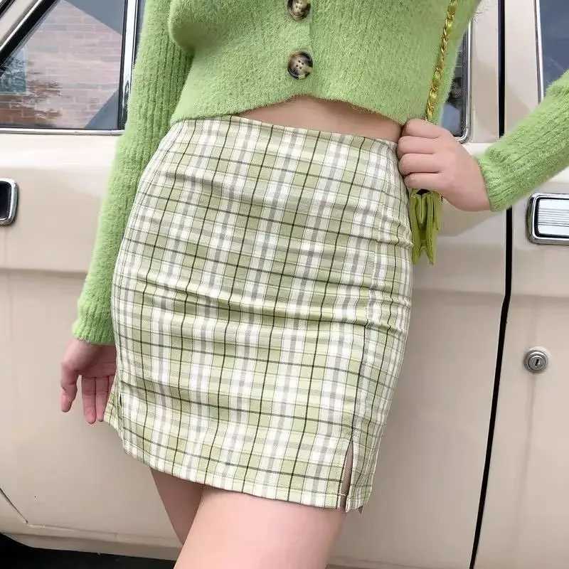 Hip Skirt Short Summer High Waist Plaid Wrap Bodycon Basic Harajuku Sexy Skirt Korean Style Womens Clothing R250728