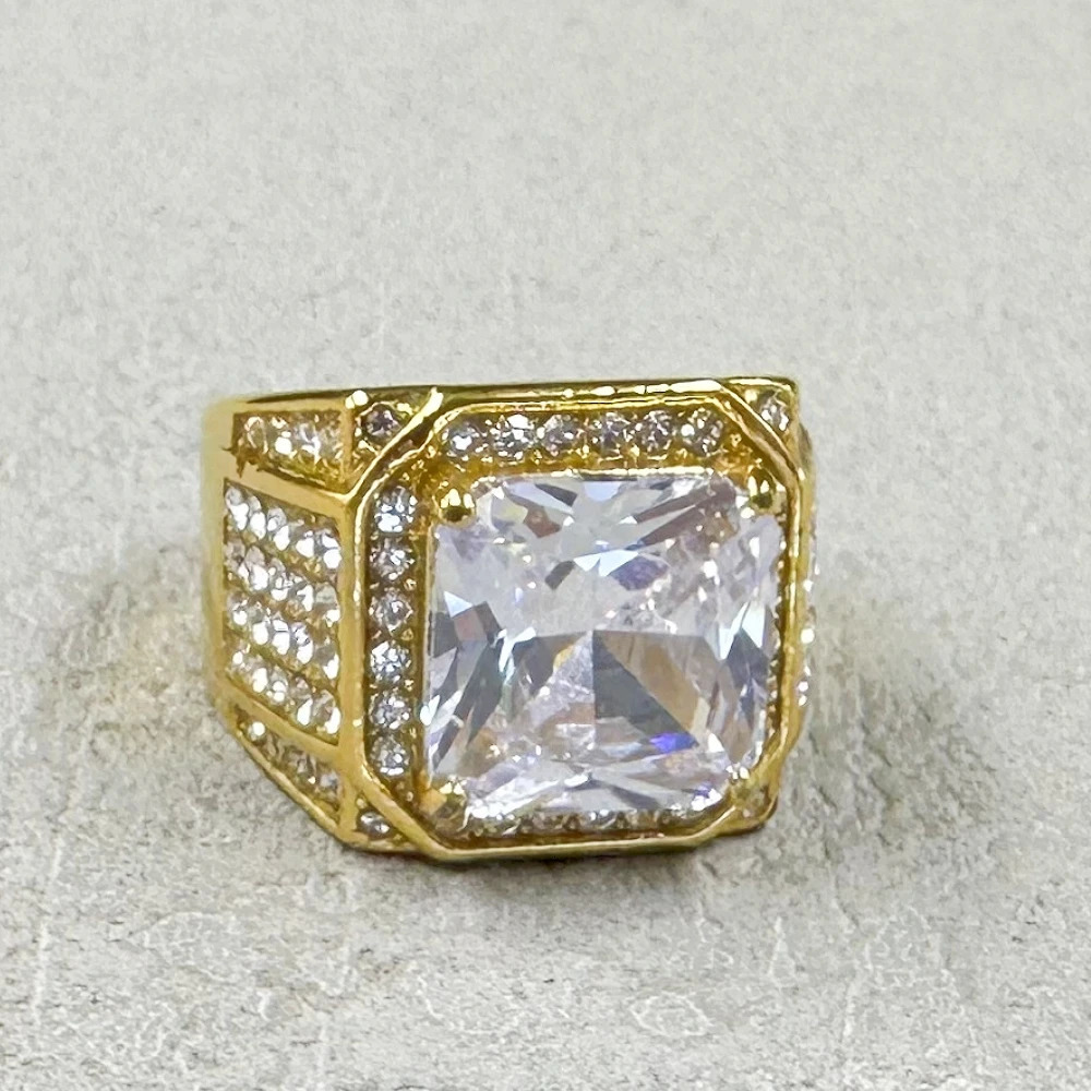 Hip hop Fashion Gold Color 316L Stainless Steel Rings For men Women Sqare zircon Femme Rings Anillos Mujer Jewelry Gifts 250723