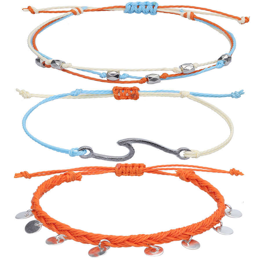 Wax Thread Braided Wave Bracelet Bohemian Style Women's Anklet Three-Piece Set ddmypluto