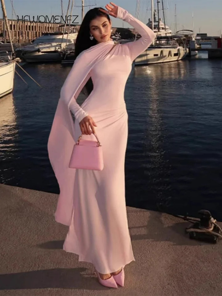 Fashion Solid Ribbon Dress Women Slim Pleated Full Sleeve Long Dresses Oneck Female Summer Autumn Casual Lady Dresses 250728