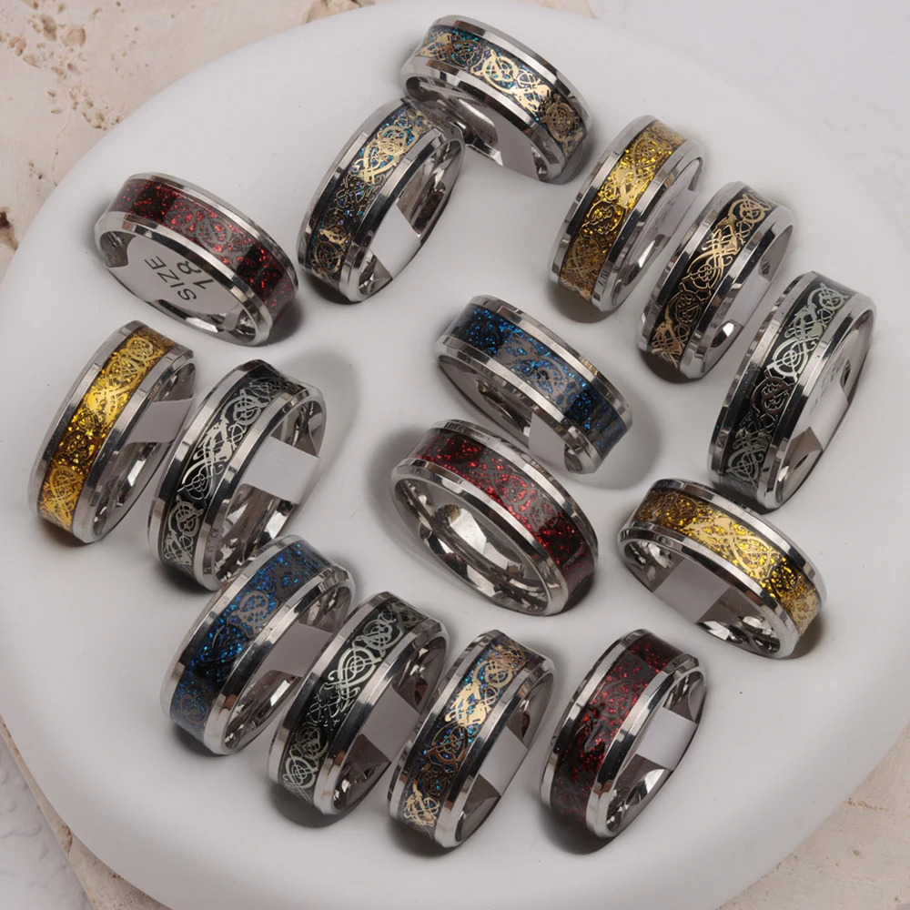 Wholesale 24Pcs/Lot Retro Dragon Waterproof Stainless steel Ring for Men Punk Style Party Gifts 250723