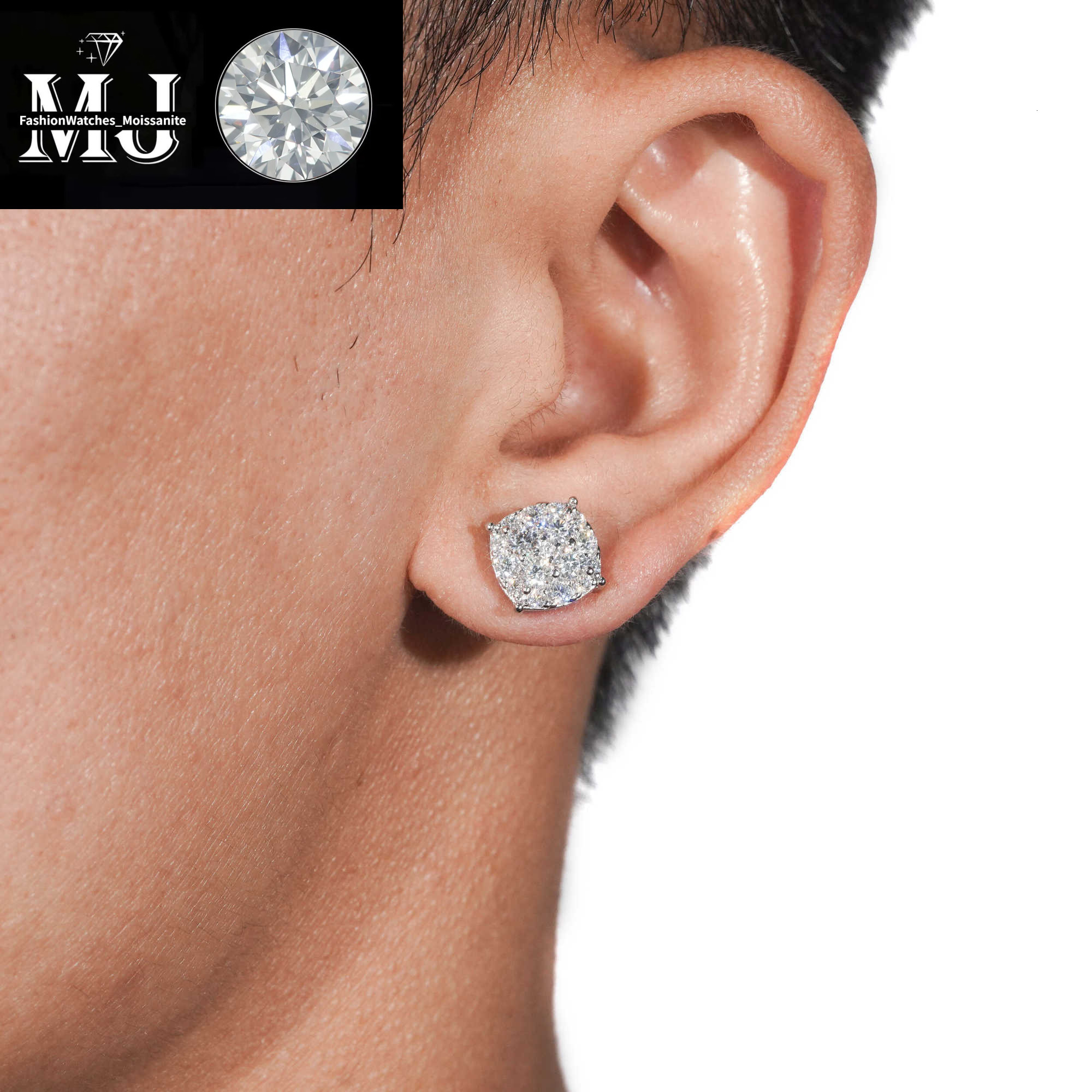 New Pass Tester GRA Certified Stocks VVS Dia Sterg Sier Hip Hop Jewelry Moissanite Stud Earrings For Men