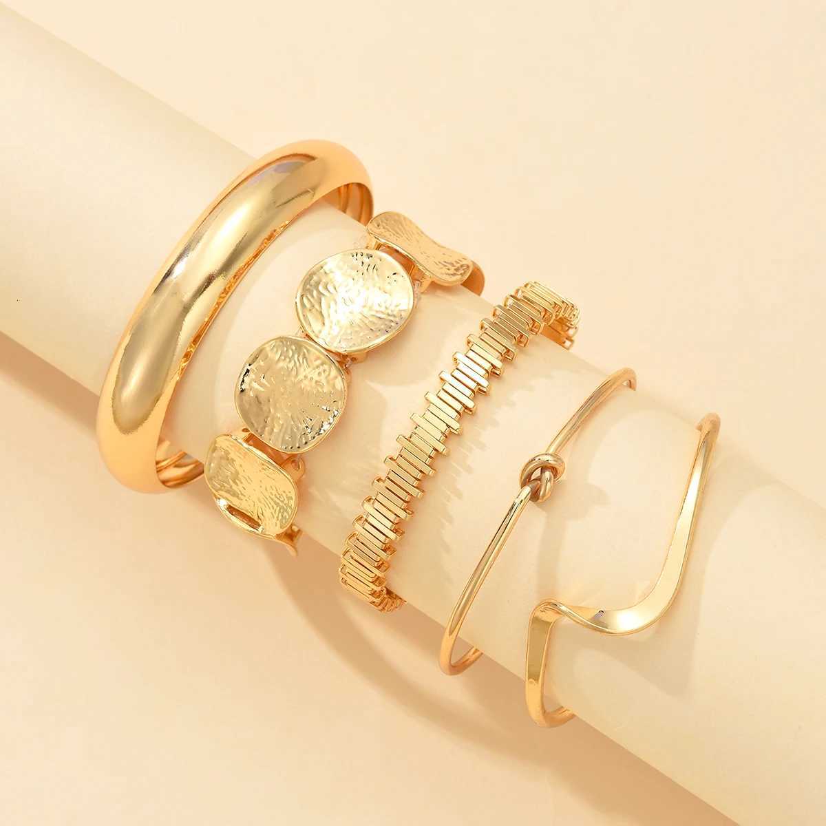 5Pcs/Set Punk Geometry Multilayer Bangles for Women Delicate Gold Color Metal Knot Cuff Bracelets Fashion Hip Hop Party Jewelry W250728