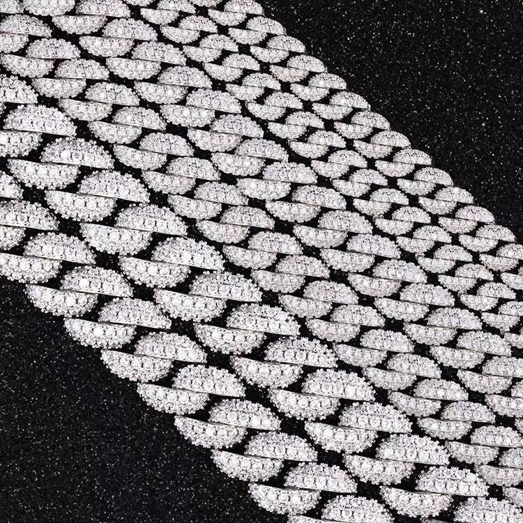 Ready to Ship Hiphop Jewelry Necklace 6mm/9mm/13mm 2Row 925 Silver Iced Out VVS Moissanite Cuban Link Chain Necklace for Men