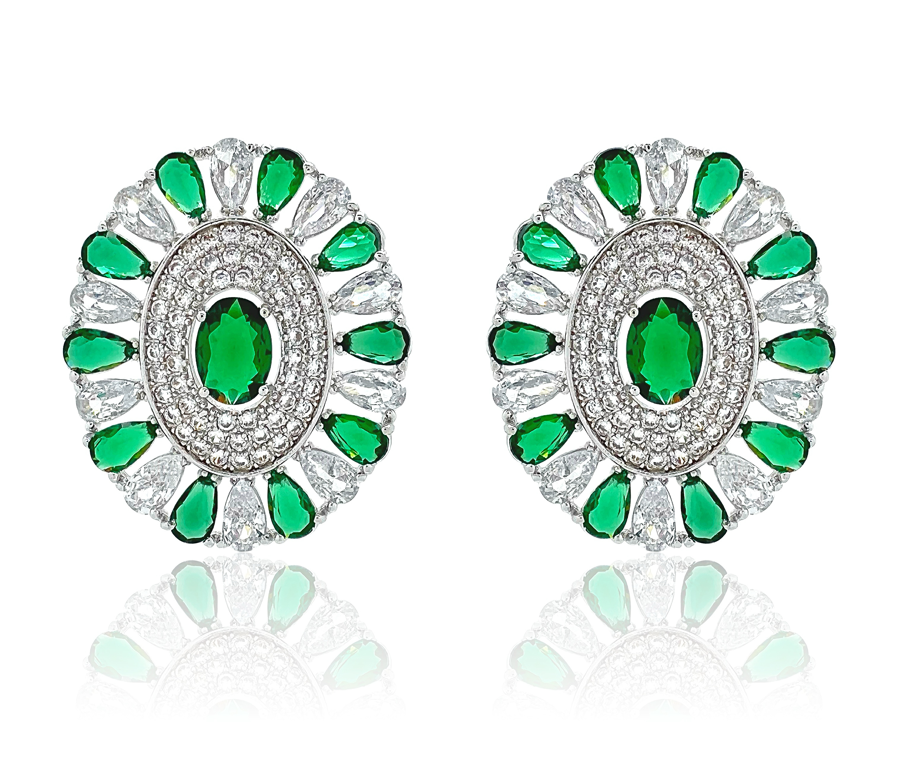 Delicate Oval Emerald Ears,Minimalist 18K Gold Plated Stud Earrings 925 Sterling Silver Ear Posts, Hypoallergenic Tiny Simple Earrings for Women