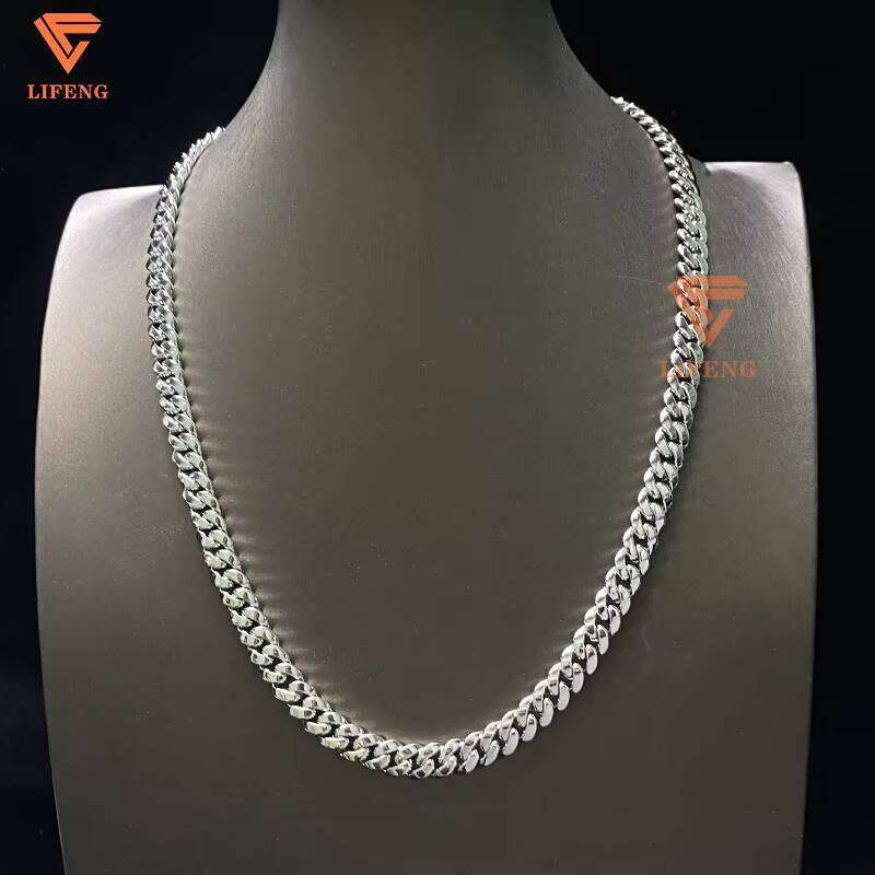 10k 14k Sterling Sier Plain Necklace Bracelet Custom Moissanite Clasp 8mm Hip Hop Cuban Link Chain for Men