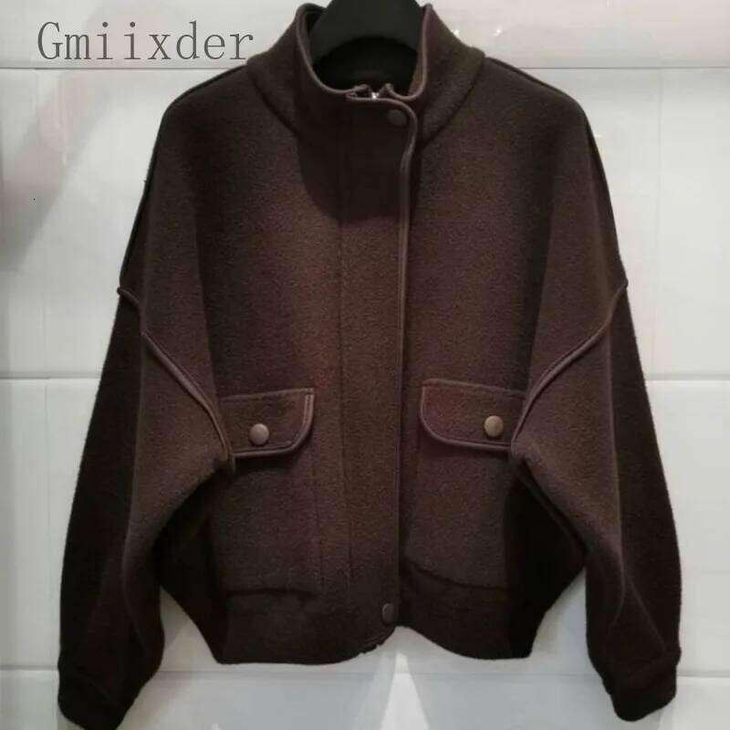 Korean Trendy Zipper Brown Jacket Men Women Thickened Loose Style 2023 Autumn Winter Casual Stand-up Collar Top Urban