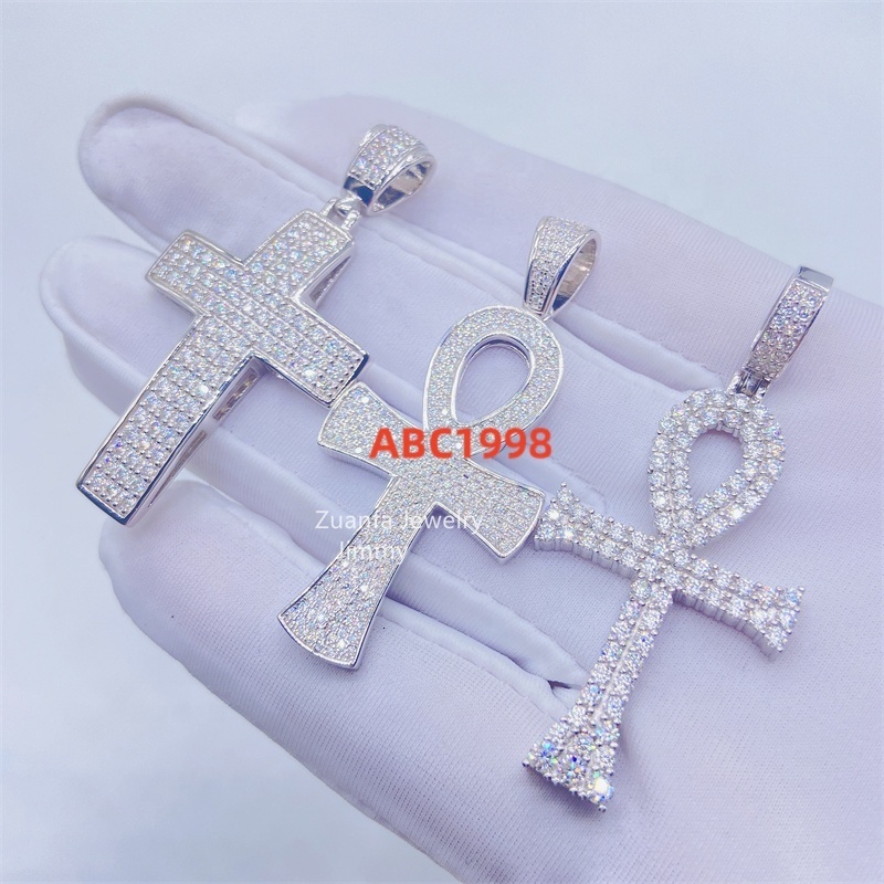 In Stock Cheap Price 925 Sterling Silver With VVS Moissanite Diamond Gemstones Cross Pendant