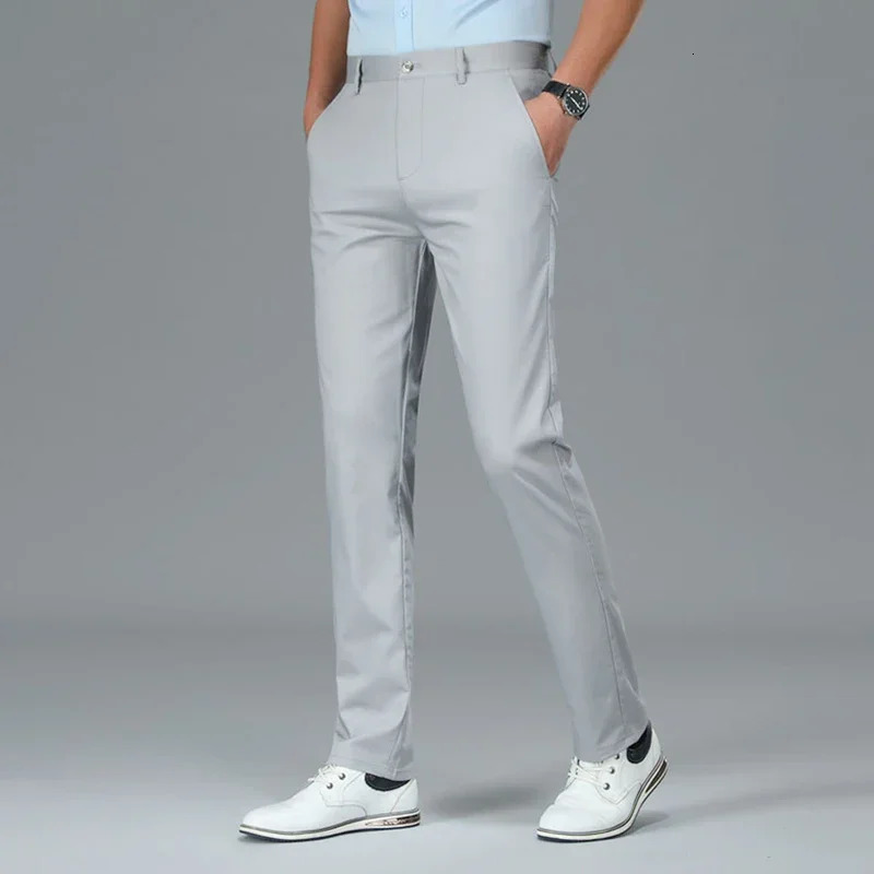 Bamboo Fiber Casual Pants Solid Color Mens Spring Summer Leisure Straight Business Formal Suit Fashion Male Trousers 250724