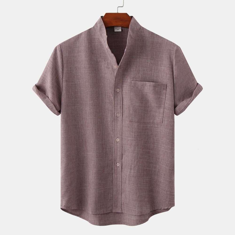 2025 Summer New Men's Short Sleeve Solid Color Cotton Linen Shirt