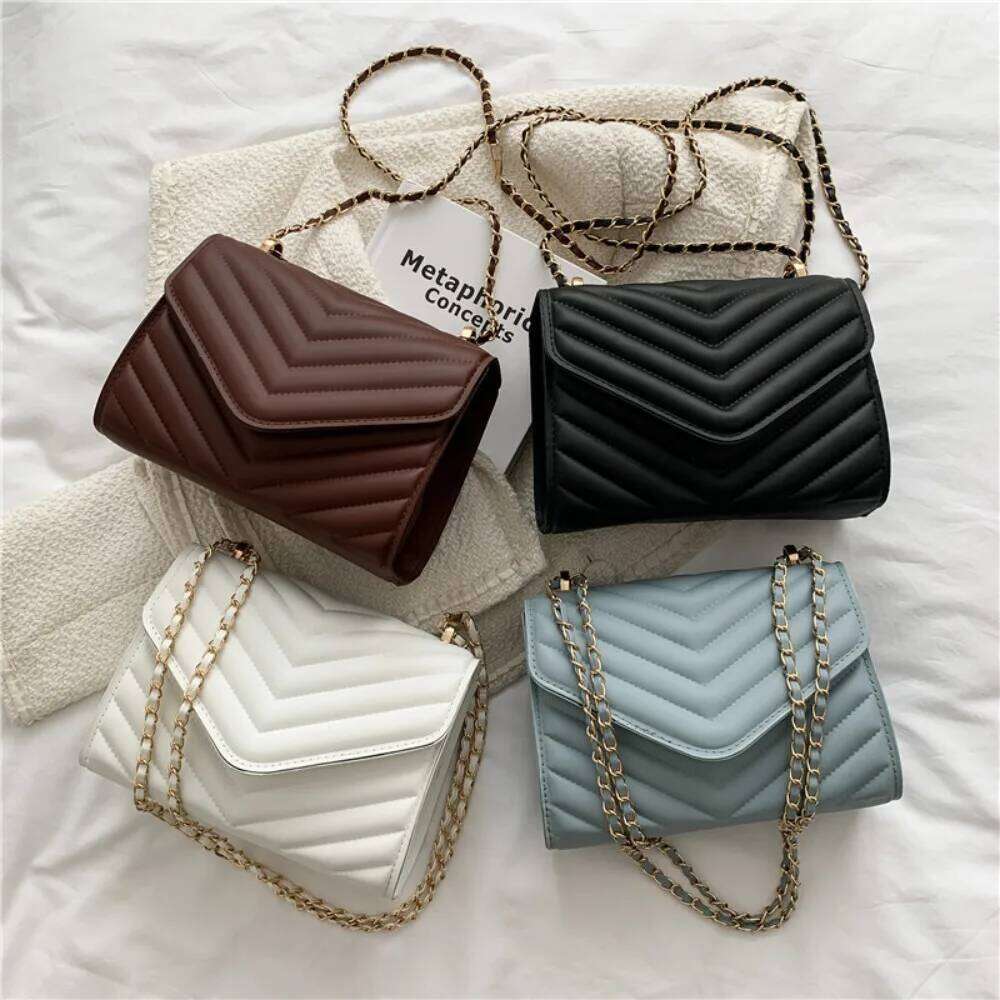 Portable Small Square Minimalist Style PU Leather Crossbody Handbag Solid Color Women's Chain Bag Travel