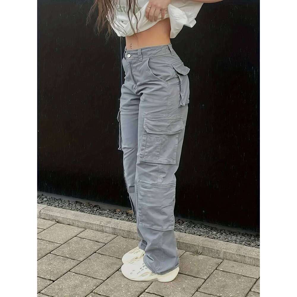 Y2K women's street hip-hop style high waisted fashionable trend workwear denim casual pants