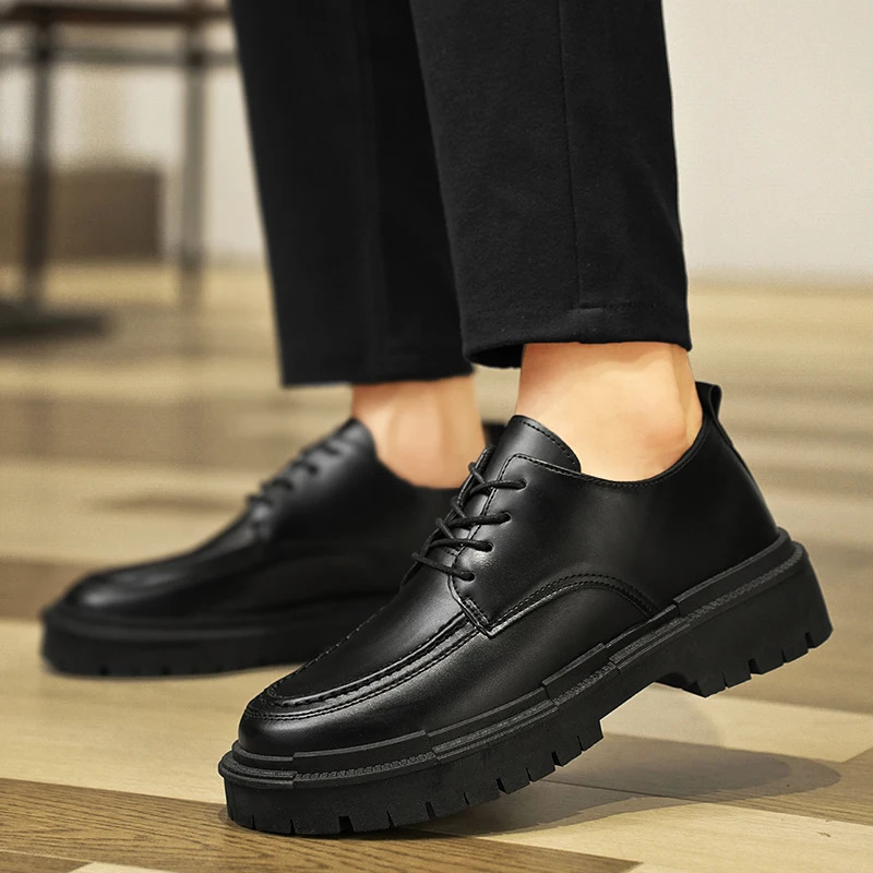 Thick Sole Formal Black Men Leather Shoes Platform Casual Shoes Wedding Dress Oxfords Shoes Men Work Shoes 250723