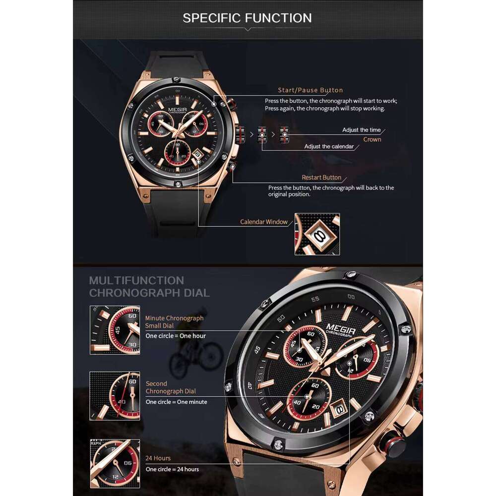 MEGIR Men's Sports Chronograph Watch - Silicone Strap, Waterproof, Luminous, 45mm - 2025 Spring Collection Watch