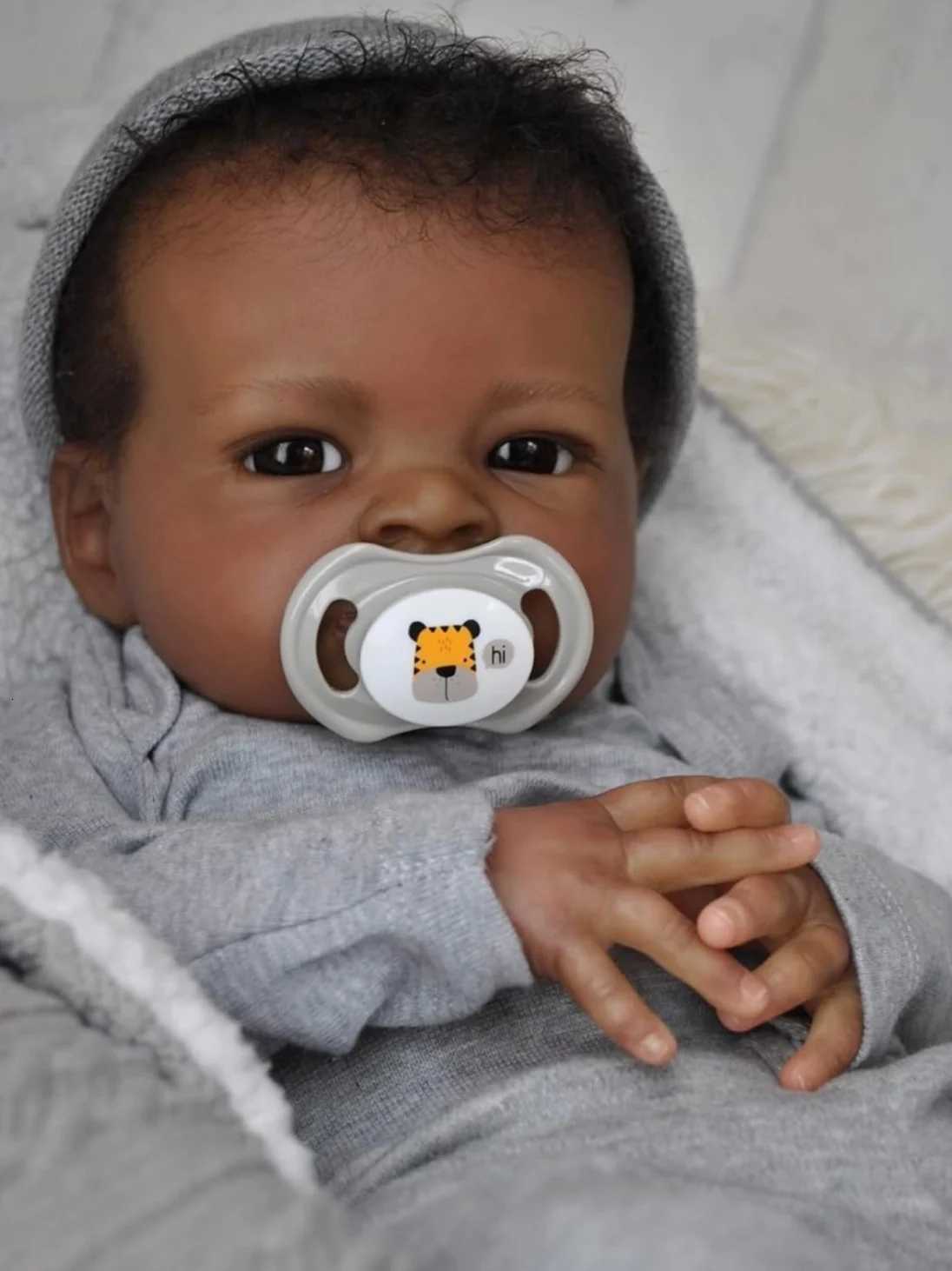 19inch Dark Skin Lanny Reborn Baby Dolls Handmade Painted African Reborn Baby With Rooted Hair Doll Toys Dolls For Girls W250728