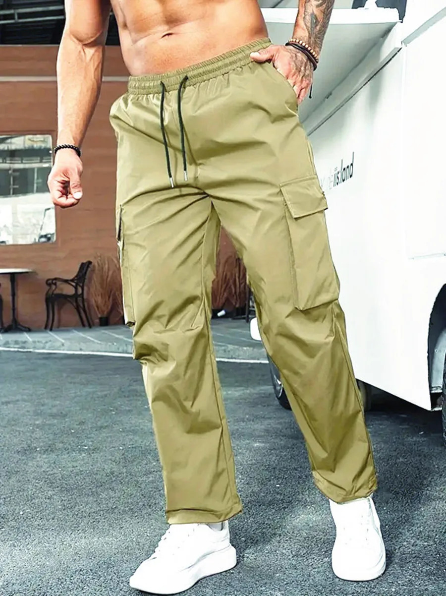 2024 Summer Mens Work Pants European and American Independent Station Drawstring Multi Pocket Casual y250717