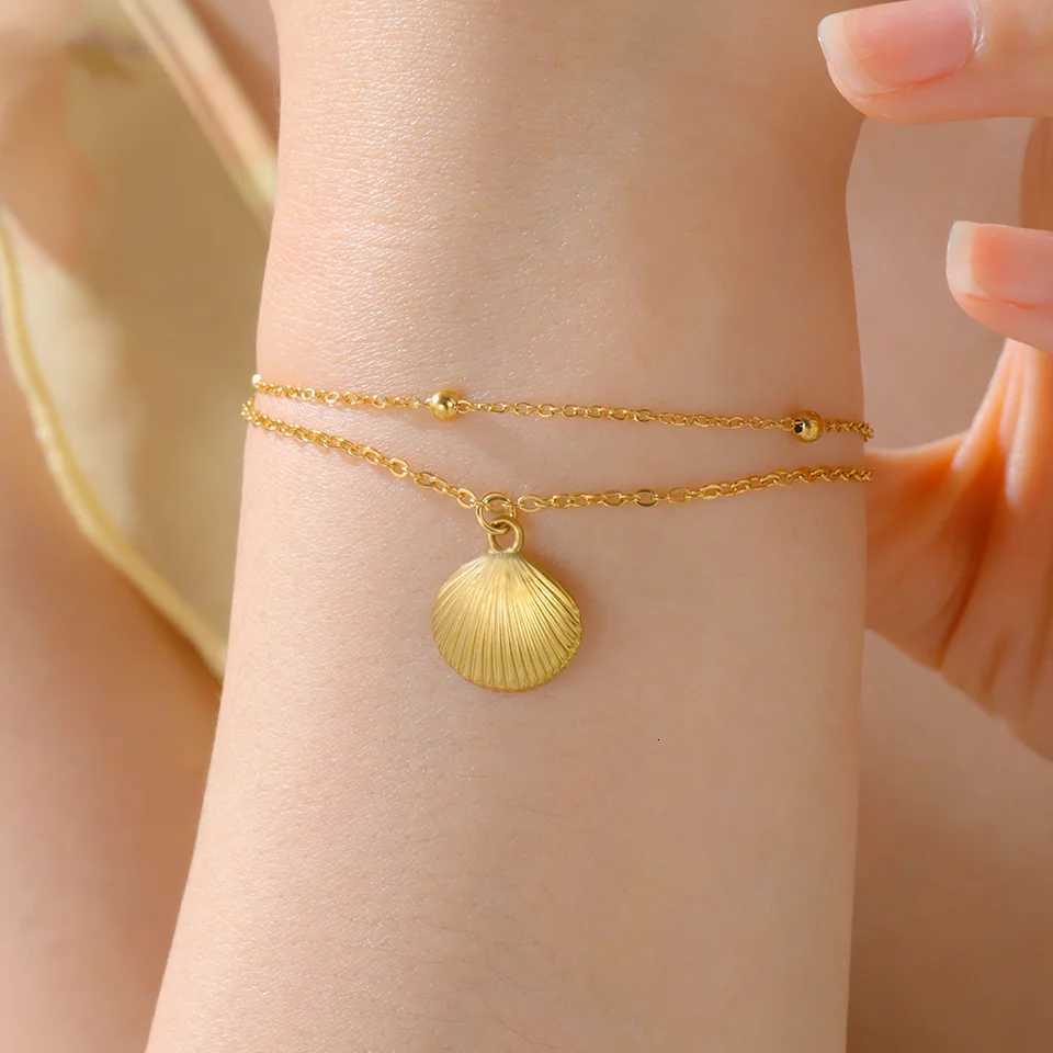 Cazador Sea Shell Double Chains Bracelets for Women Stainless Steel Summer Beach Holiday Jewelry Hand Bracelet Trend 2025 New W250728
